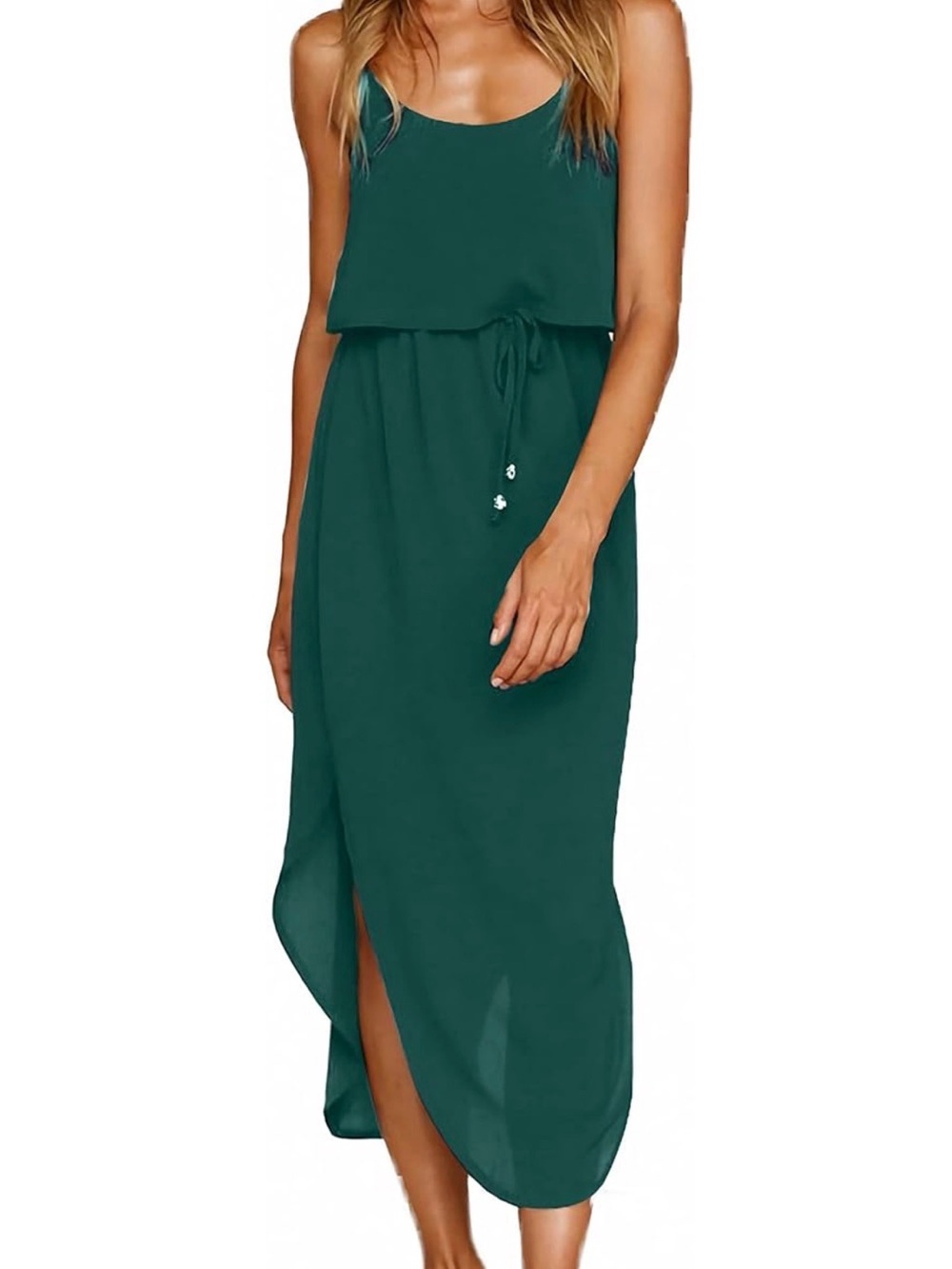 Women's Adjustable Strappy Split Summer Beach Casual Midi Dress